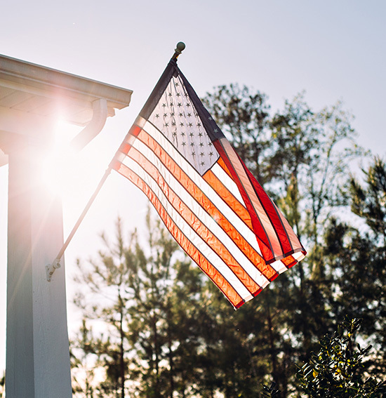 American flag displayed on house