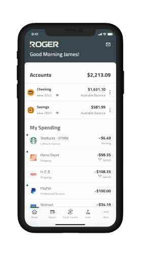 ROGER Bank App screen shows multiple accounts