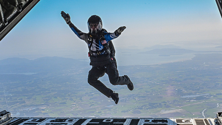 Military member jumps out of plane